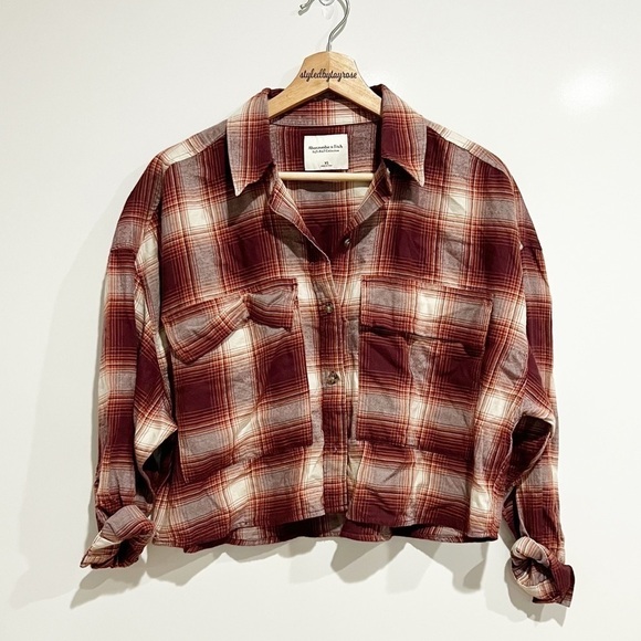 Abercrombie & Fitch Boxy Cropped Soft Flannel - Picture 1 of 7